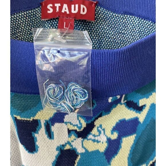 STAUD Giovanni Midi Skirt Size L Floral Jacquard Pacific Paradise, NEW NWOT $195 - Picture 5 of 6